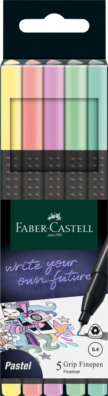 151602_Grip Finepen pastel LINER 0.4MM SET 5 BUC PASTEL FABER-CASTELL - Image 1